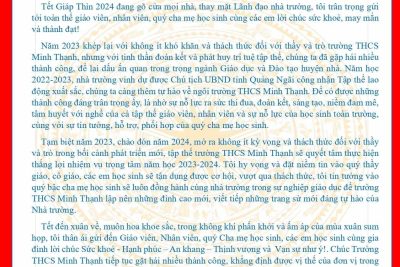 Thư chúc mừng năm mới của Hiệu trưởng trường THCS Minh Thạnh